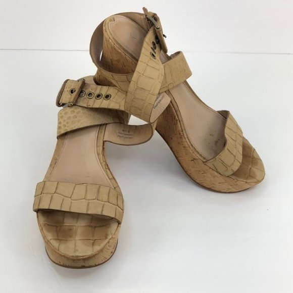 Via Spiga Shoes - Via Spiga Ankle Wrap Cork Heel Wedges, Size 8.5